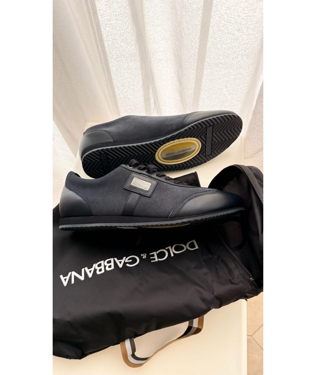 DOLCE&GABBANA Темно-синие замшевые низкие кроссовки / кеды, фото 4