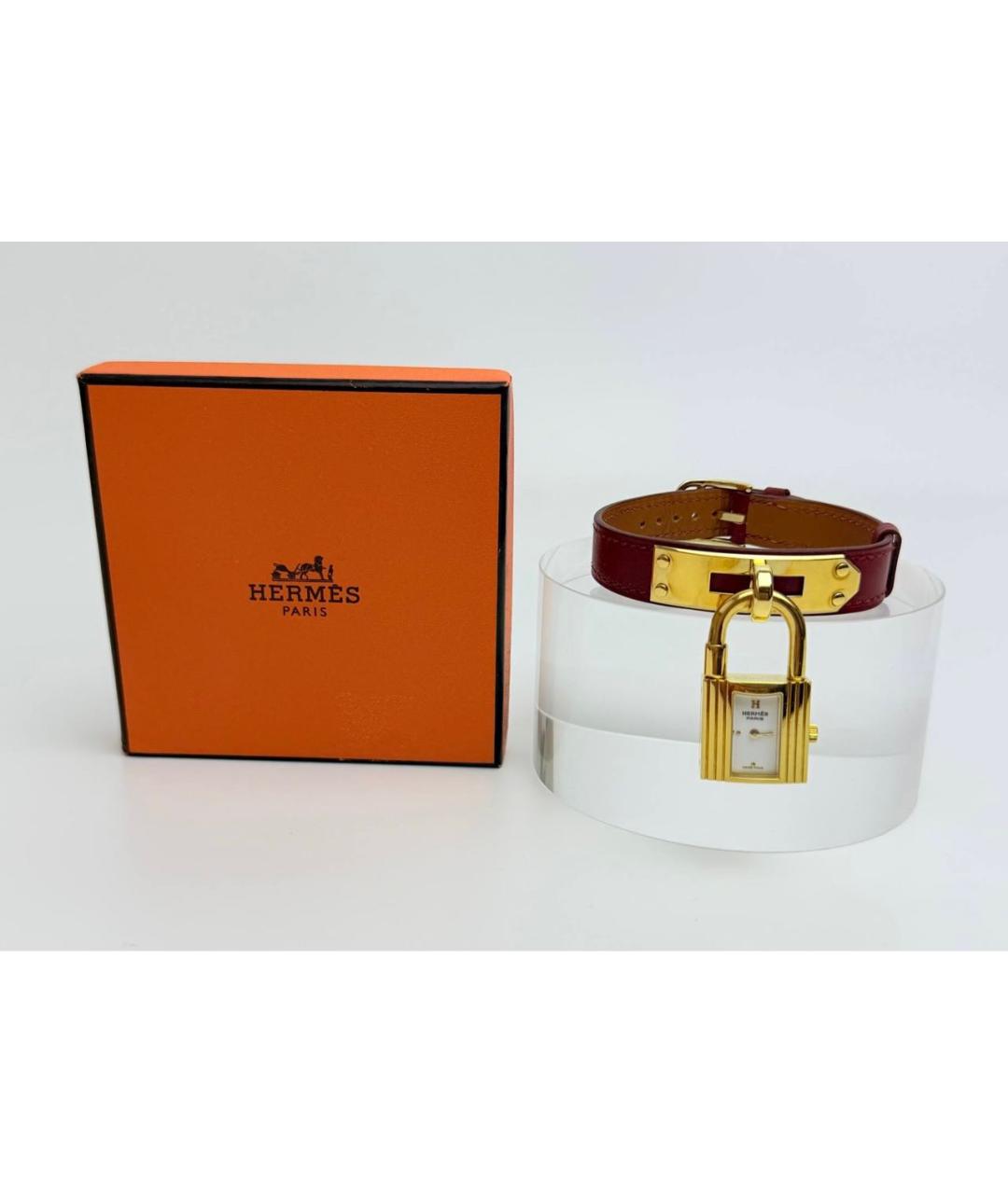 HERMES Красные позолоченные часы, фото 4