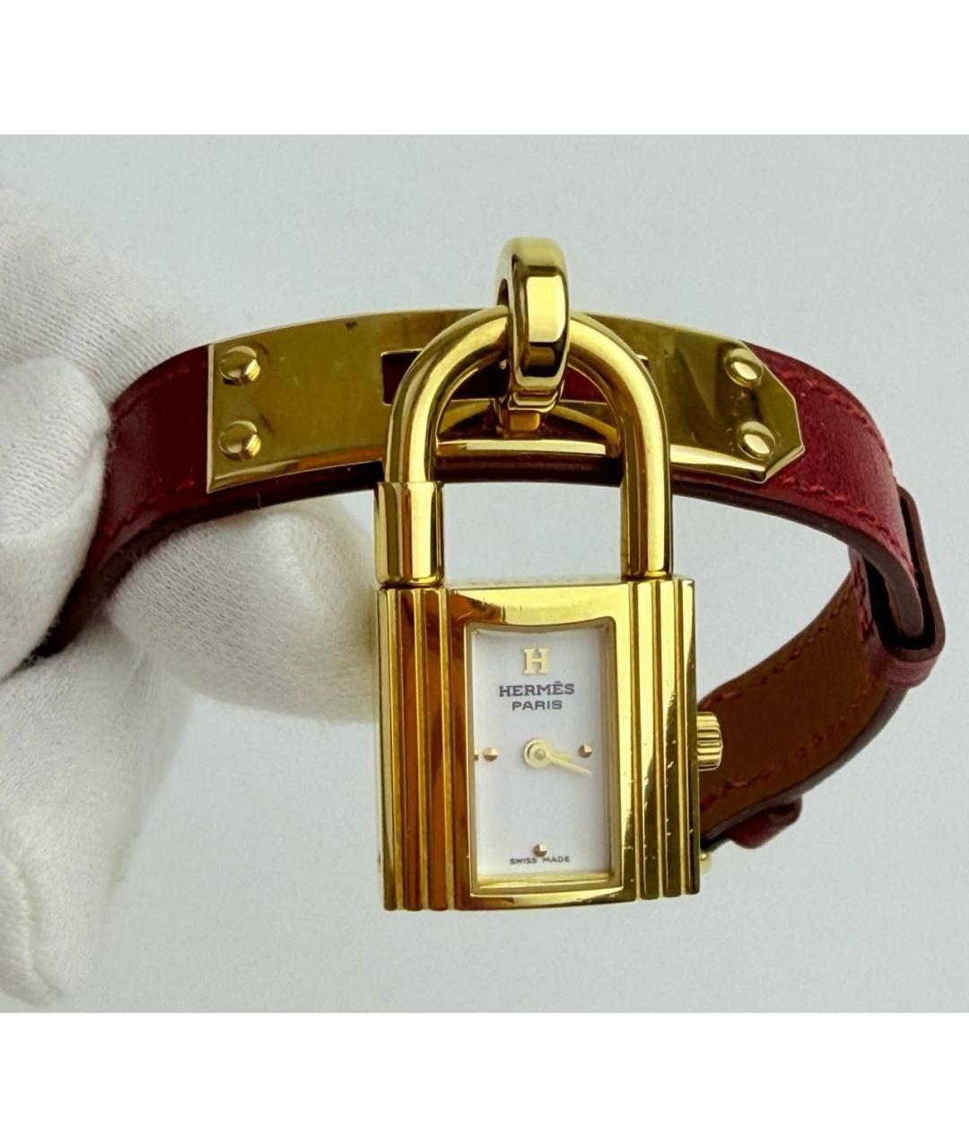 HERMES Красные позолоченные часы, фото 6