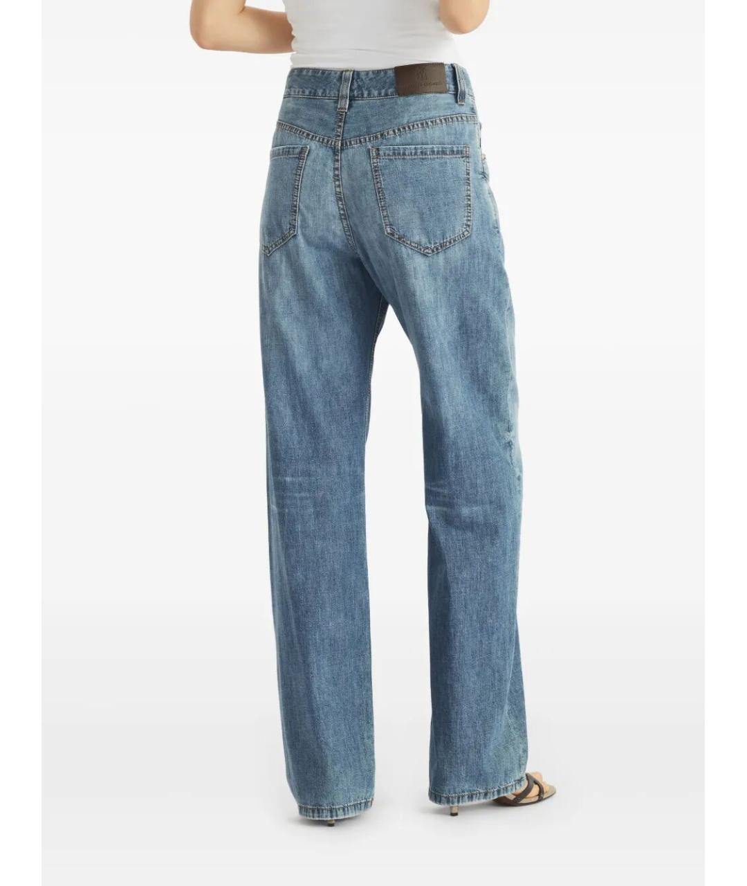 BRUNELLO CUCINELLI Голубые хлопковые прямые джинсы, фото 5