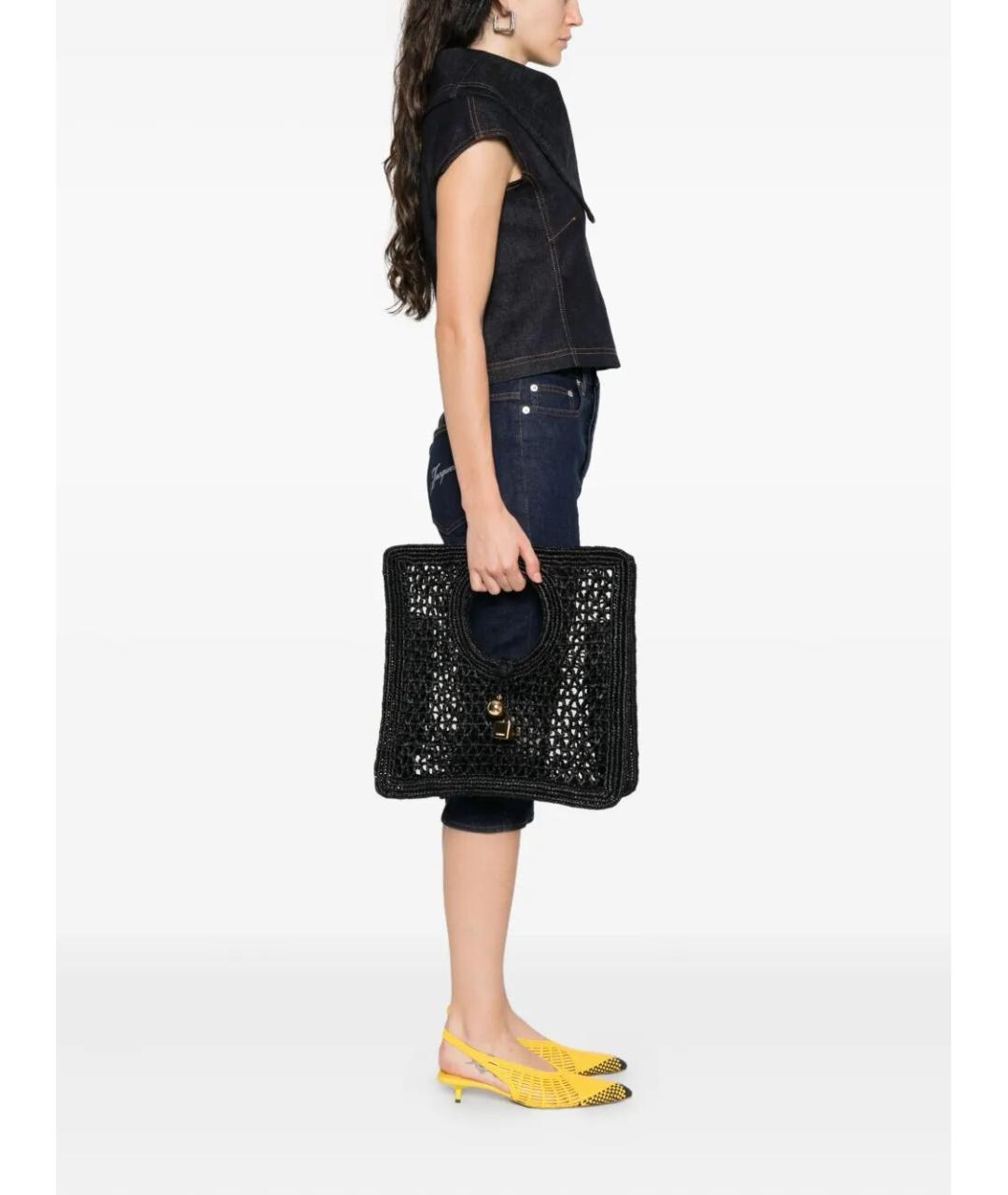 JACQUEMUS Черная пелетеная сумка с короткими ручками, фото 2