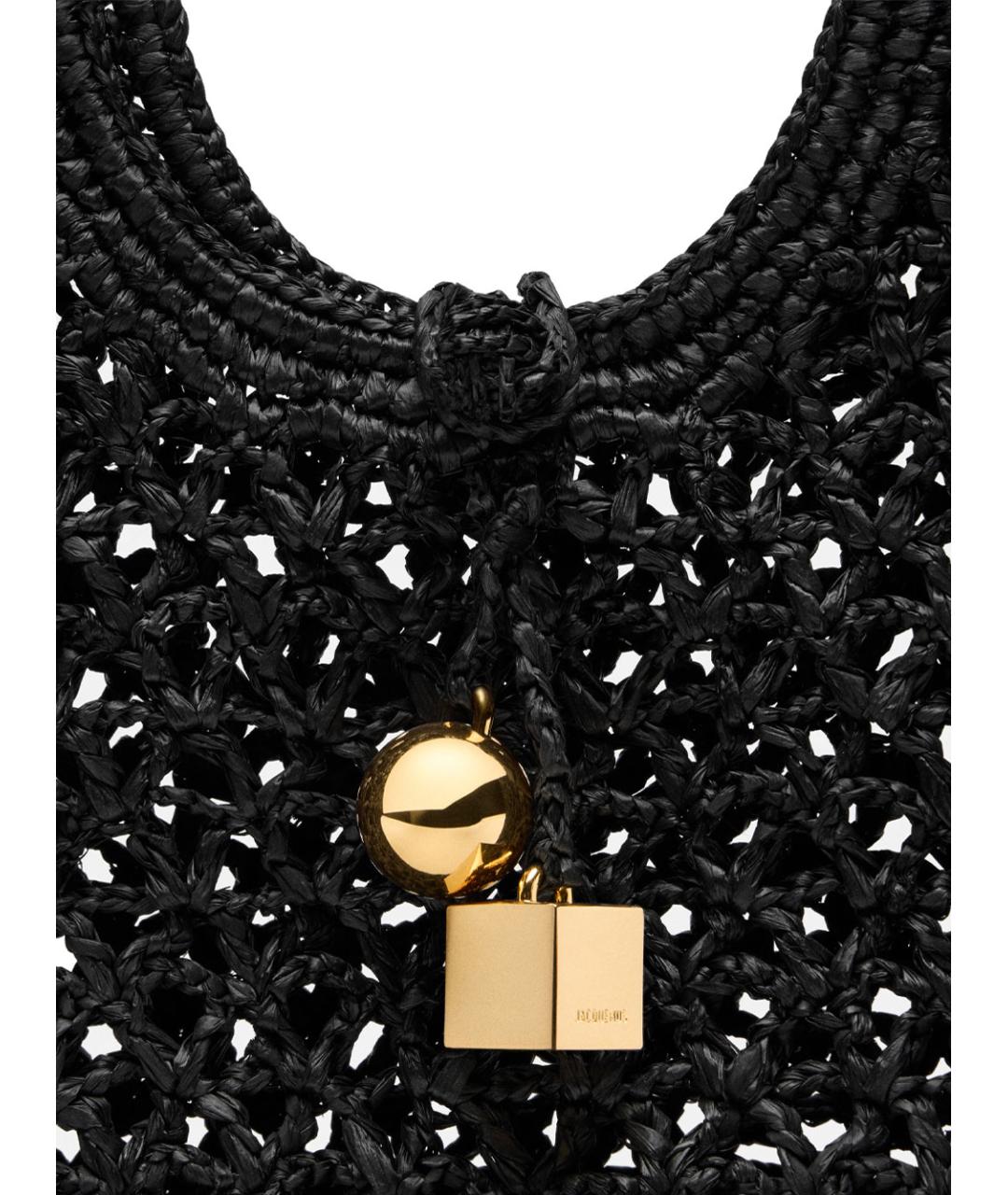 JACQUEMUS Черная пелетеная сумка с короткими ручками, фото 5