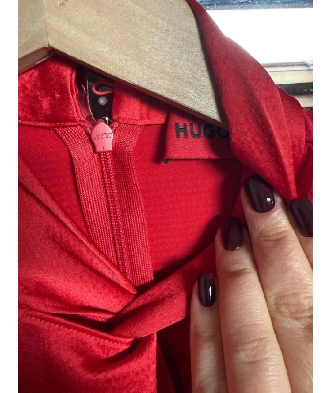 HUGO Красное полиэстеровое платье, фото 4