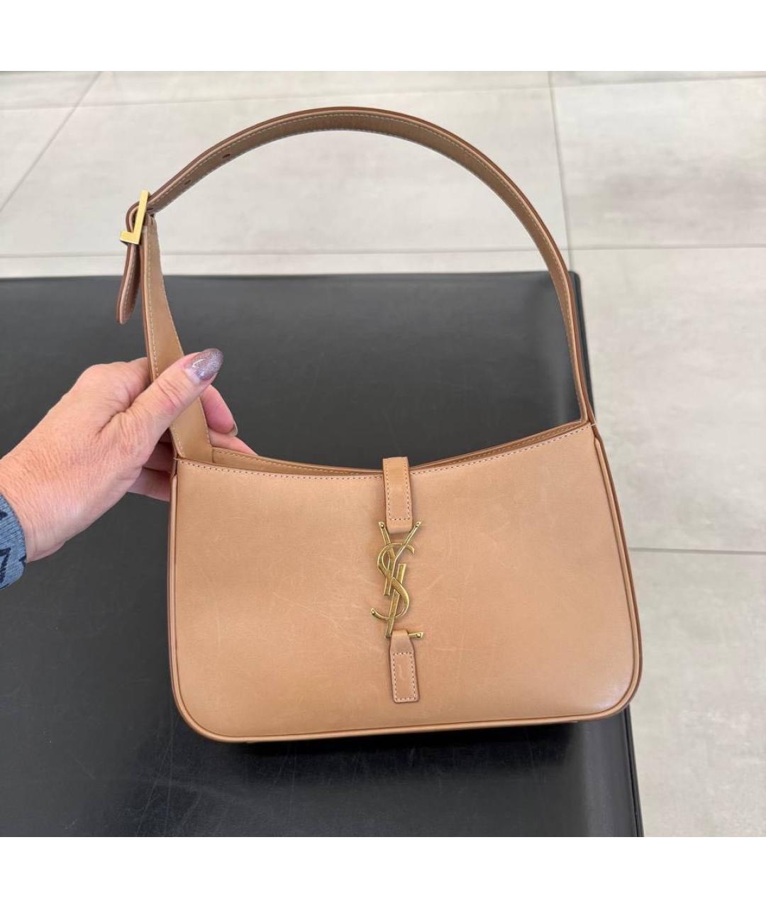 SAINT LAURENT Коричневая кожаная сумка с короткими ручками, фото 2