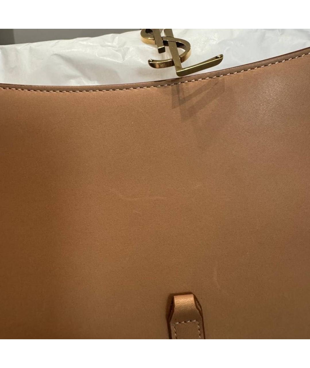 SAINT LAURENT Коричневая кожаная сумка с короткими ручками, фото 4