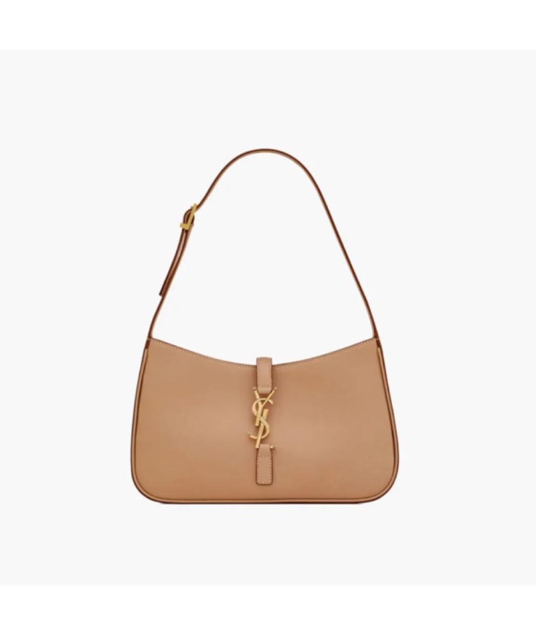 SAINT LAURENT Коричневая кожаная сумка с короткими ручками, фото 7