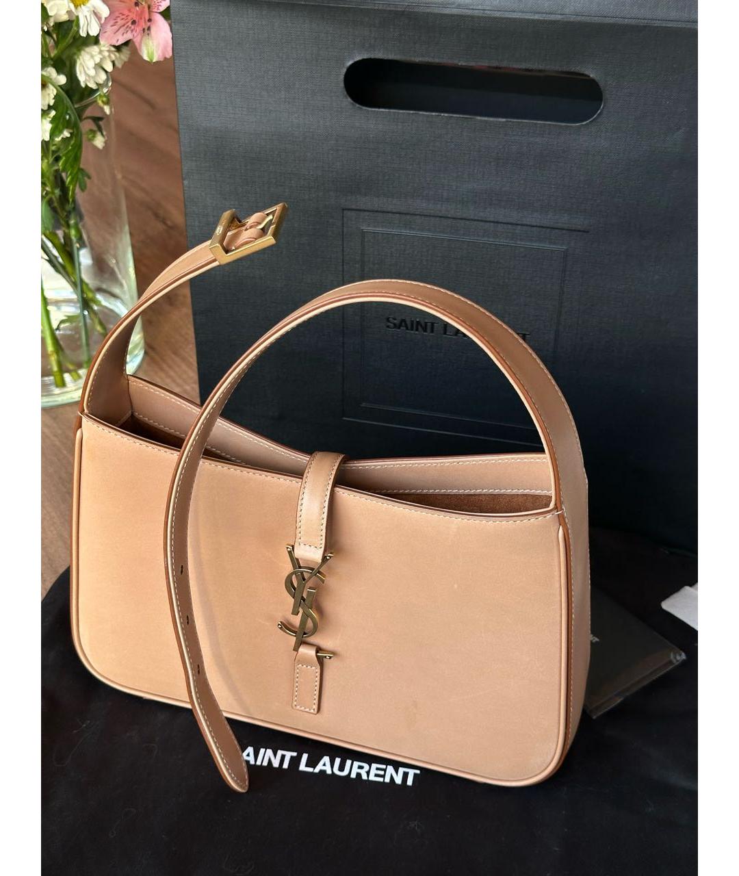 SAINT LAURENT Коричневая кожаная сумка с короткими ручками, фото 2