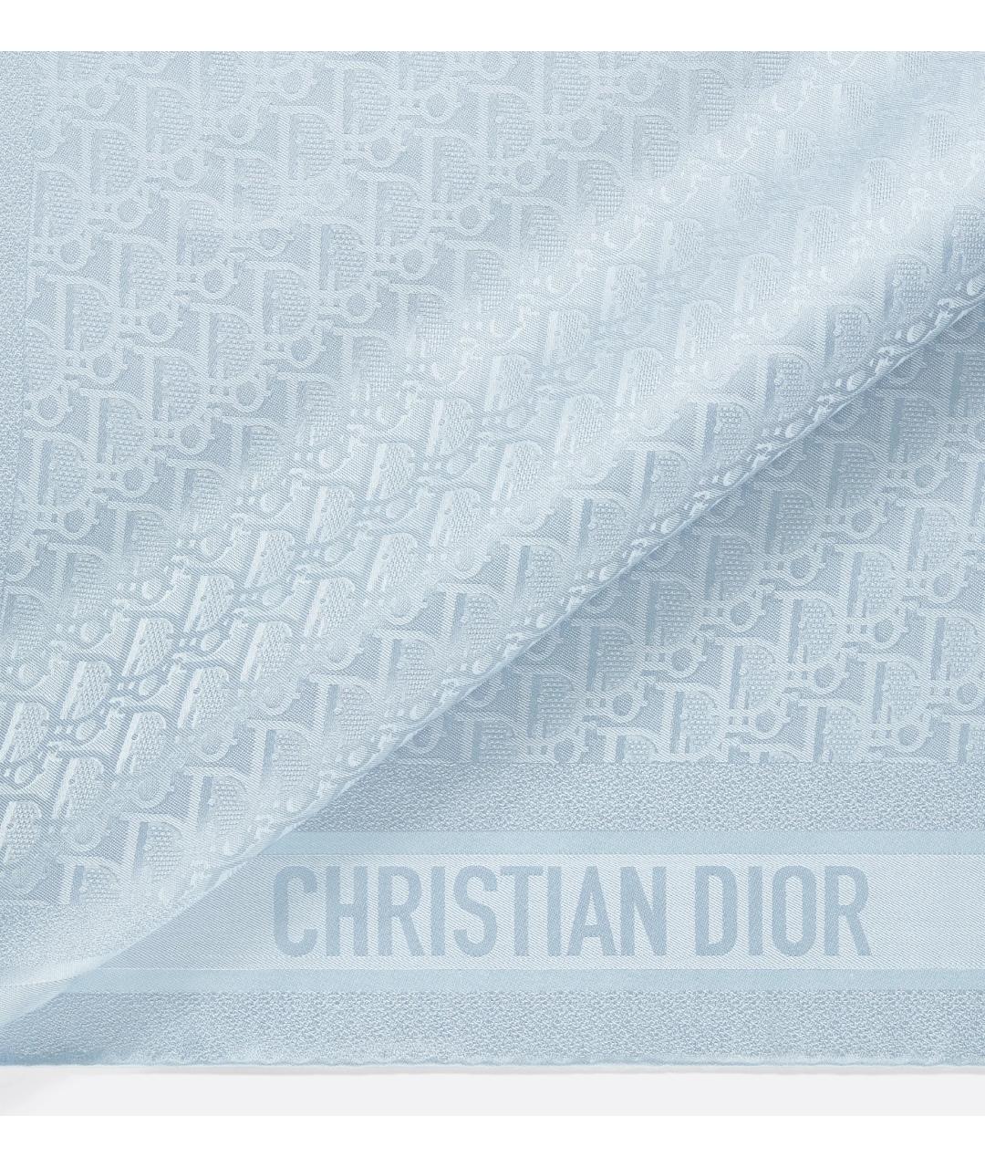CHRISTIAN DIOR Голубой шелковый шарф, фото 2
