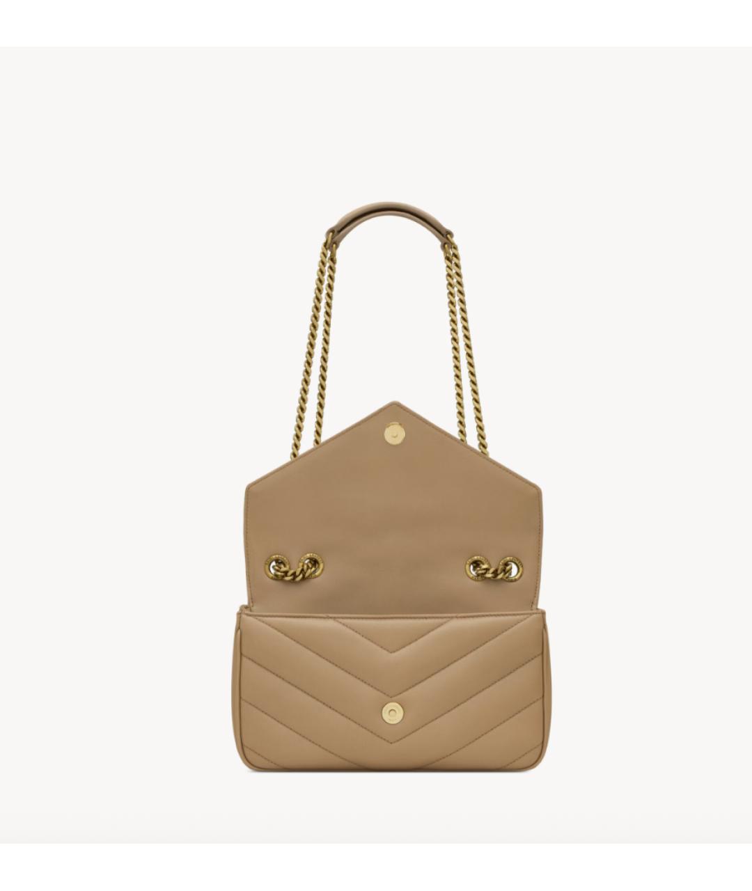 SAINT LAURENT Бежевая кожаная сумка через плечо, фото 5