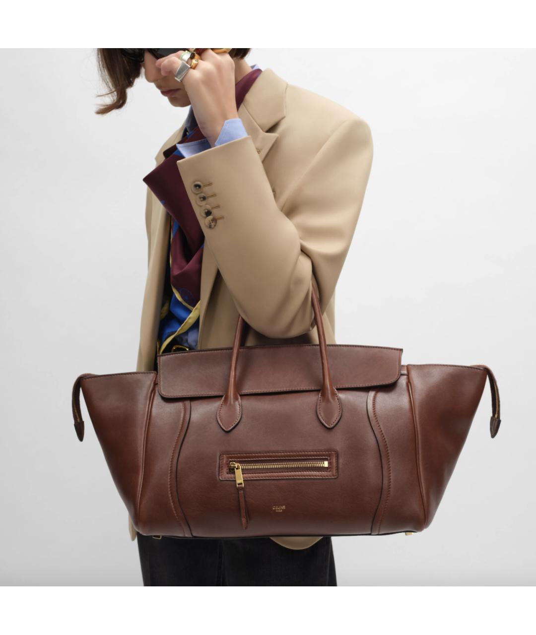 CELINE Коричневая кожаная сумка тоут, фото 2