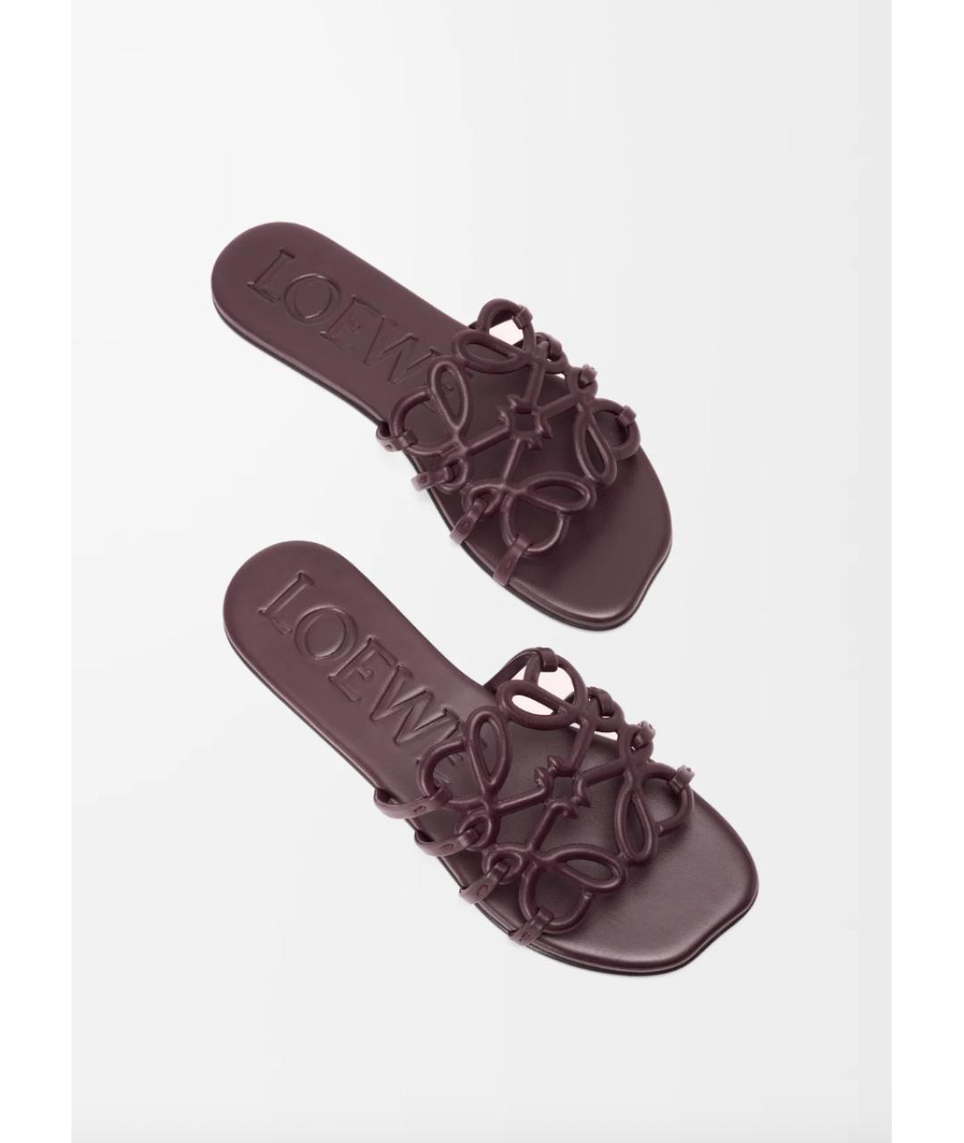 LOEWE Бордовые кожаные шлепанцы, фото 3