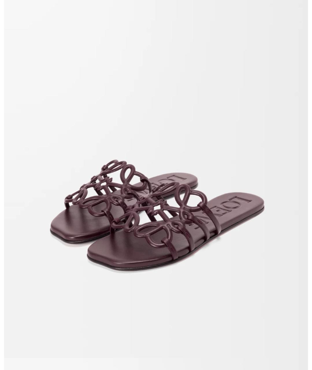 LOEWE Бордовые кожаные шлепанцы, фото 2