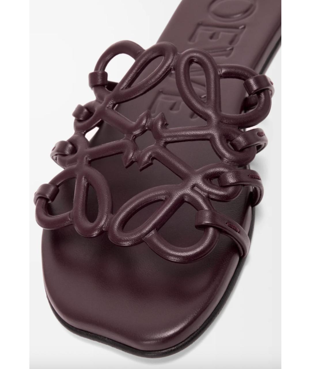 LOEWE Бордовые кожаные шлепанцы, фото 4