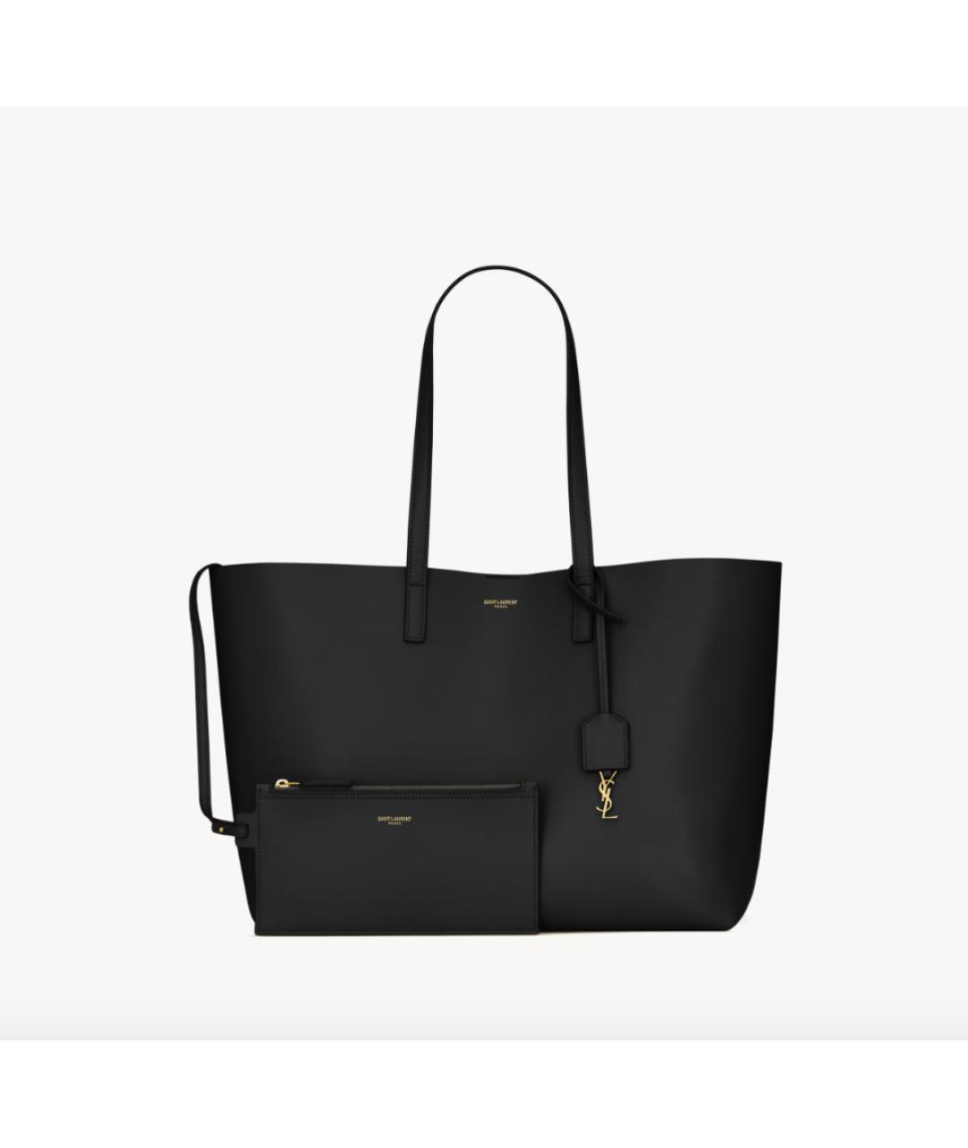 SAINT LAURENT Черная кожаная сумка тоут, фото 2