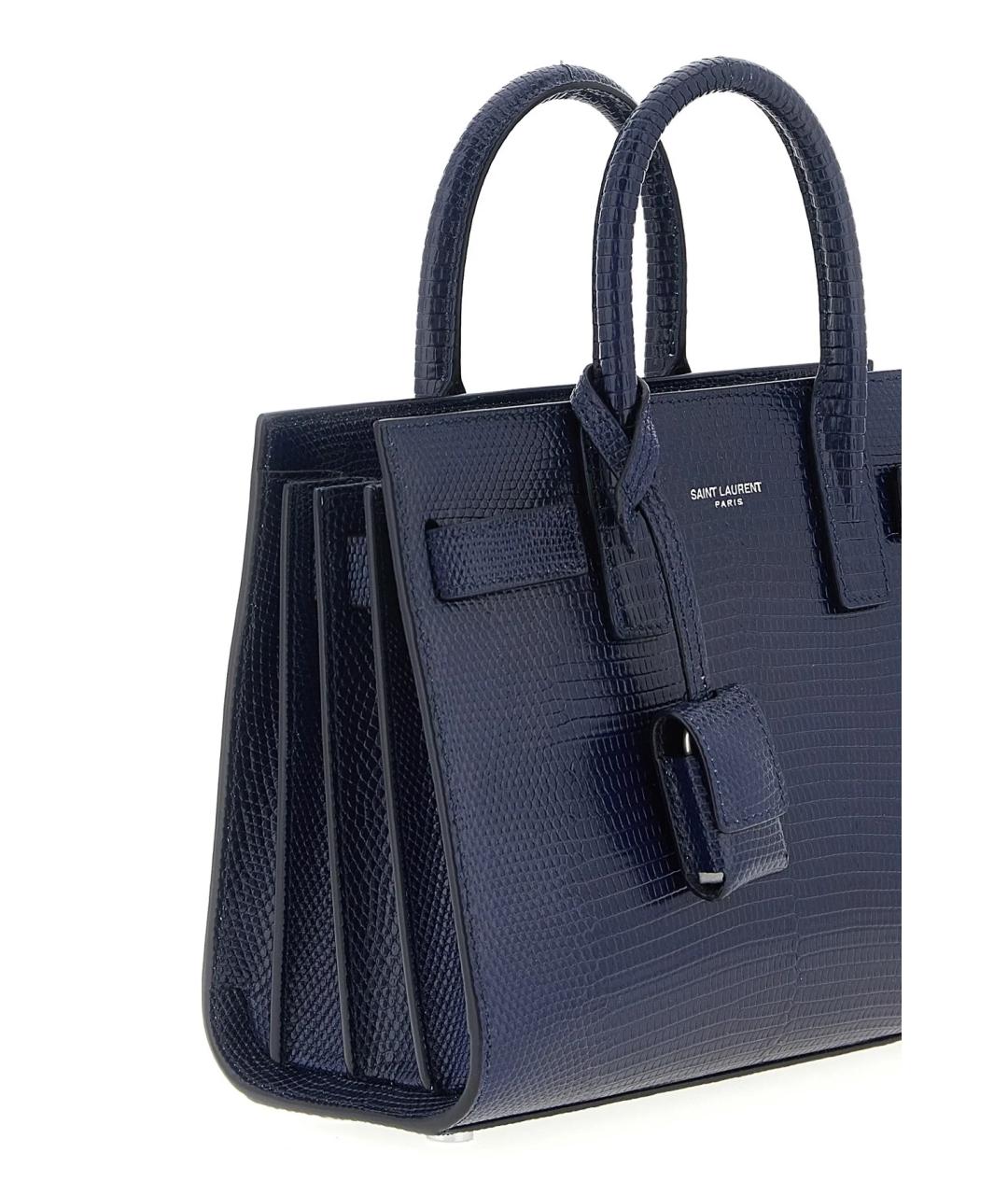 SAINT LAURENT Темно-синяя сумка с короткими ручками из экзотической кожи, фото 4
