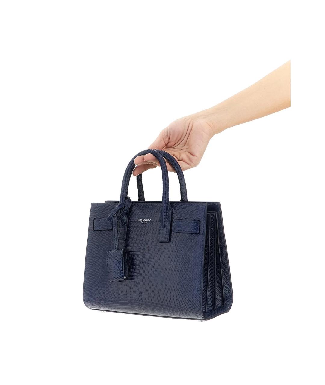 SAINT LAURENT Темно-синяя сумка с короткими ручками из экзотической кожи, фото 2