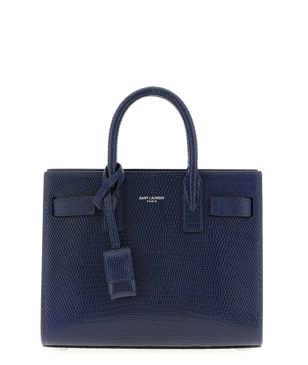 SAINT LAURENT Темно-синяя сумка с короткими ручками из экзотической кожи, фото 1