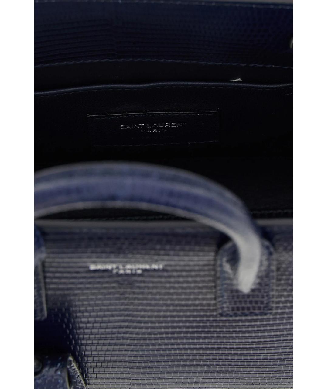 SAINT LAURENT Темно-синяя сумка с короткими ручками из экзотической кожи, фото 5