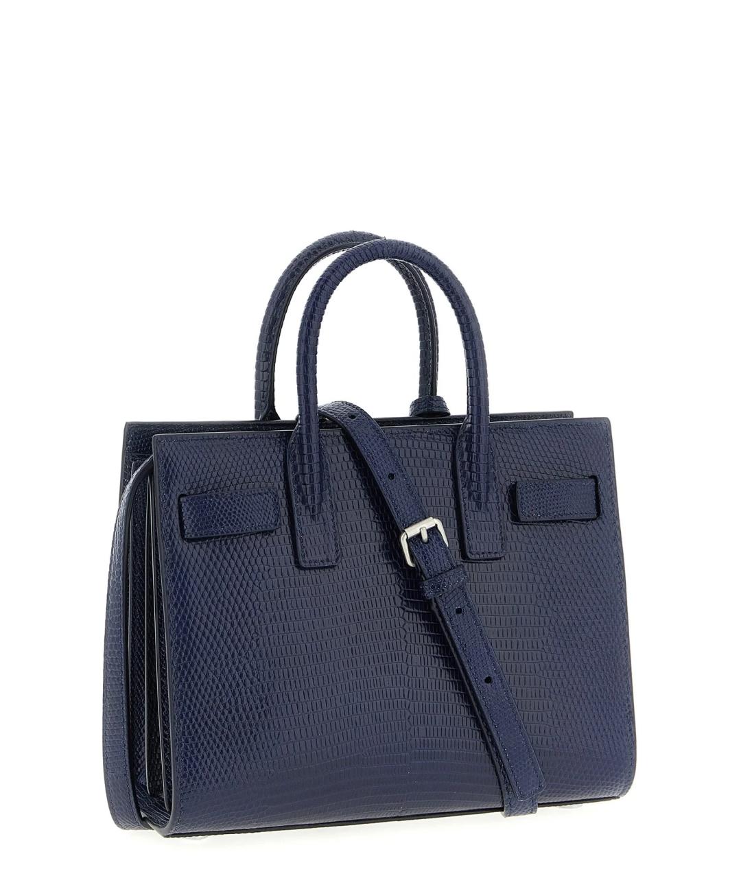 SAINT LAURENT Темно-синяя сумка с короткими ручками из экзотической кожи, фото 3