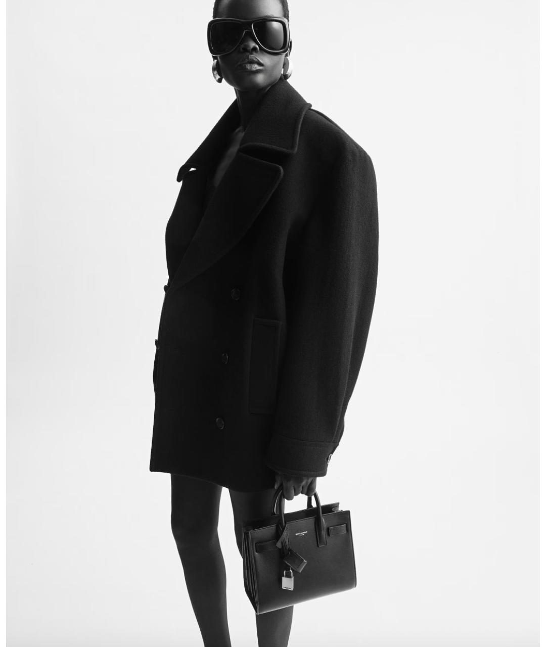 SAINT LAURENT Черная кожаная сумка с короткими ручками, фото 3