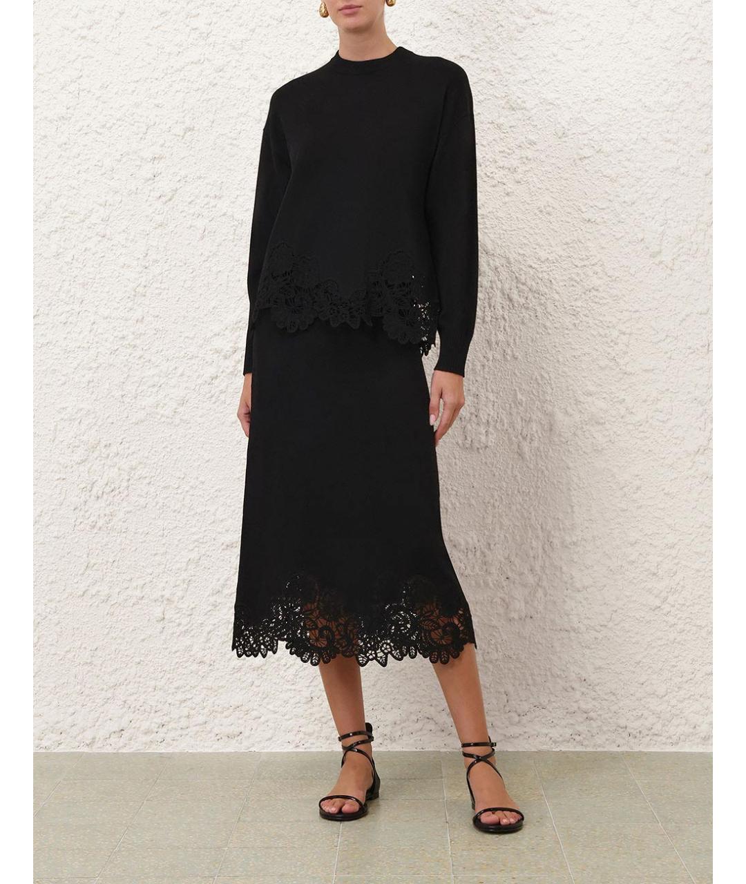 ZIMMERMANN Черная шерстяная юбка миди, фото 2