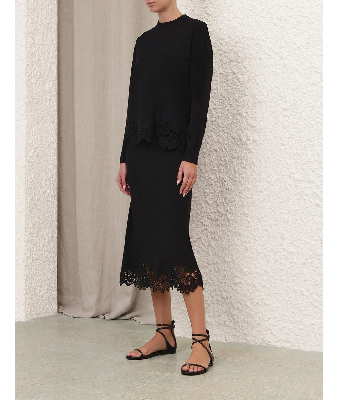 ZIMMERMANN Черная шерстяная юбка миди, фото 3