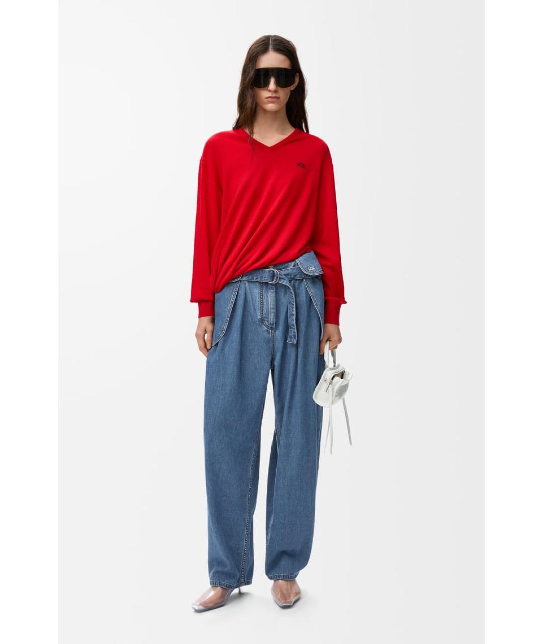 LOEWE Голубые хлопко-полиэстеровые прямые джинсы, фото 3