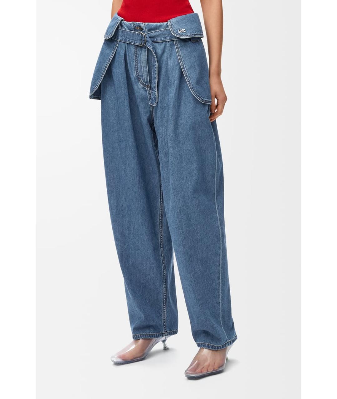 LOEWE Голубые хлопко-полиэстеровые прямые джинсы, фото 2