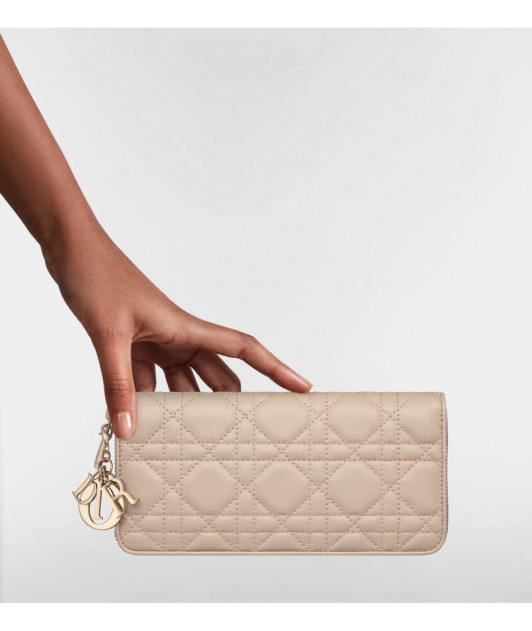 CHRISTIAN DIOR Бежевый кожаный кошелек, фото 4