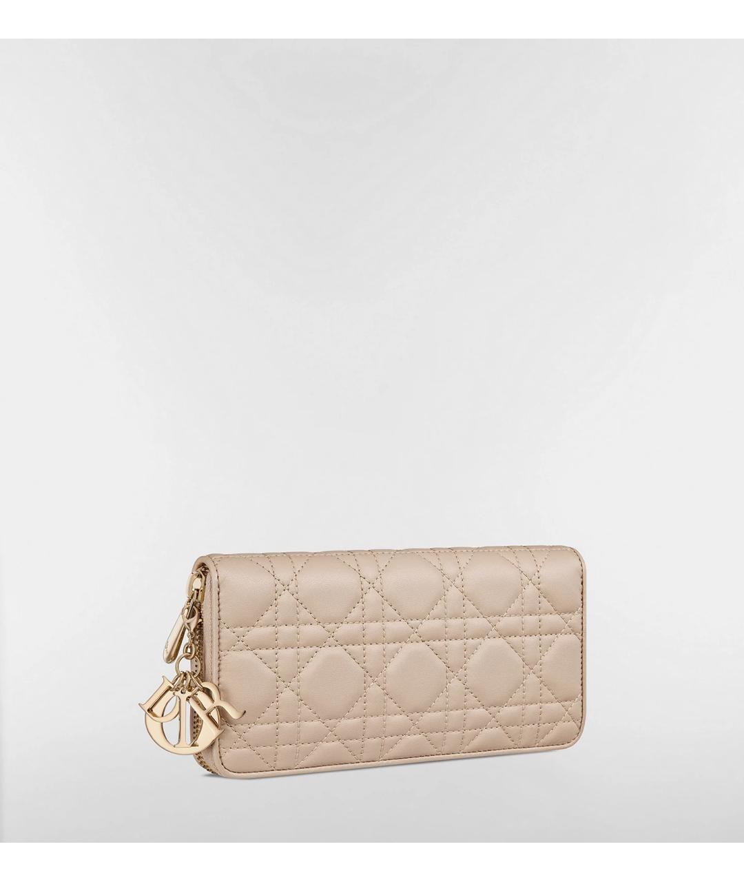 CHRISTIAN DIOR Бежевый кожаный кошелек, фото 2