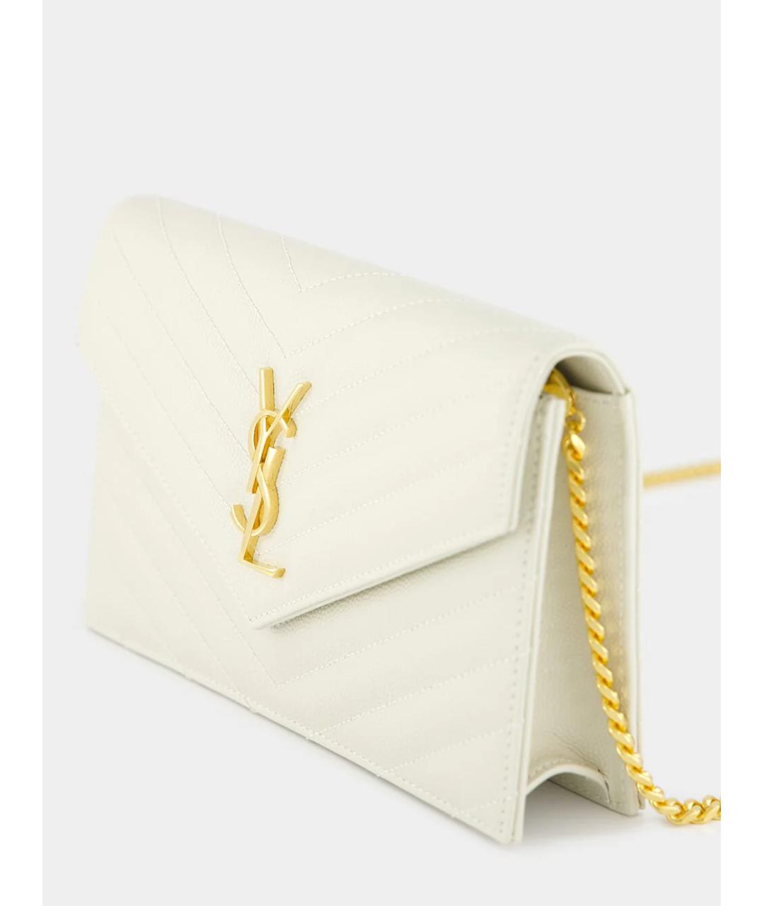 SAINT LAURENT Бежевая кожаная сумка через плечо, фото 6