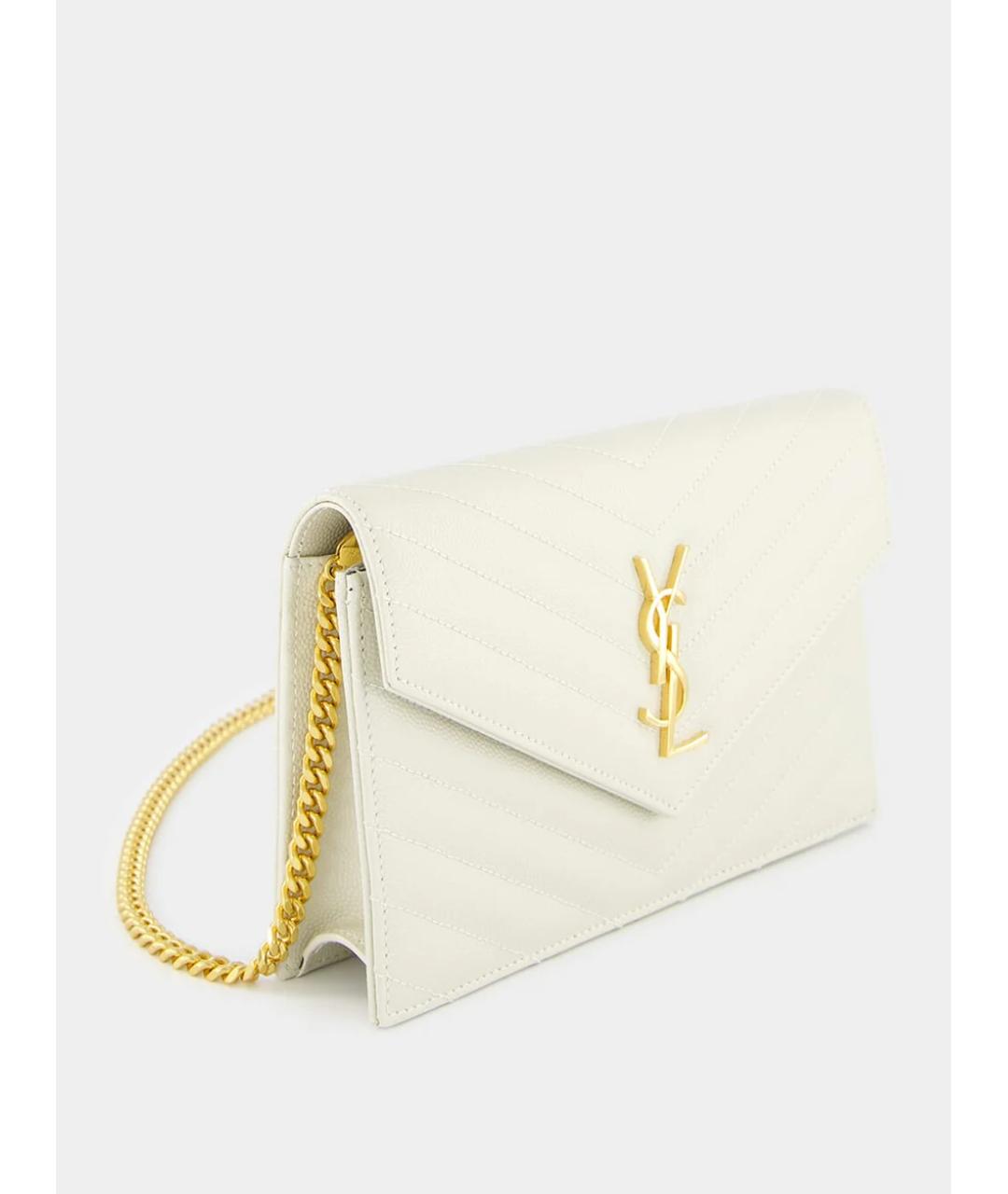 SAINT LAURENT Бежевая кожаная сумка через плечо, фото 2