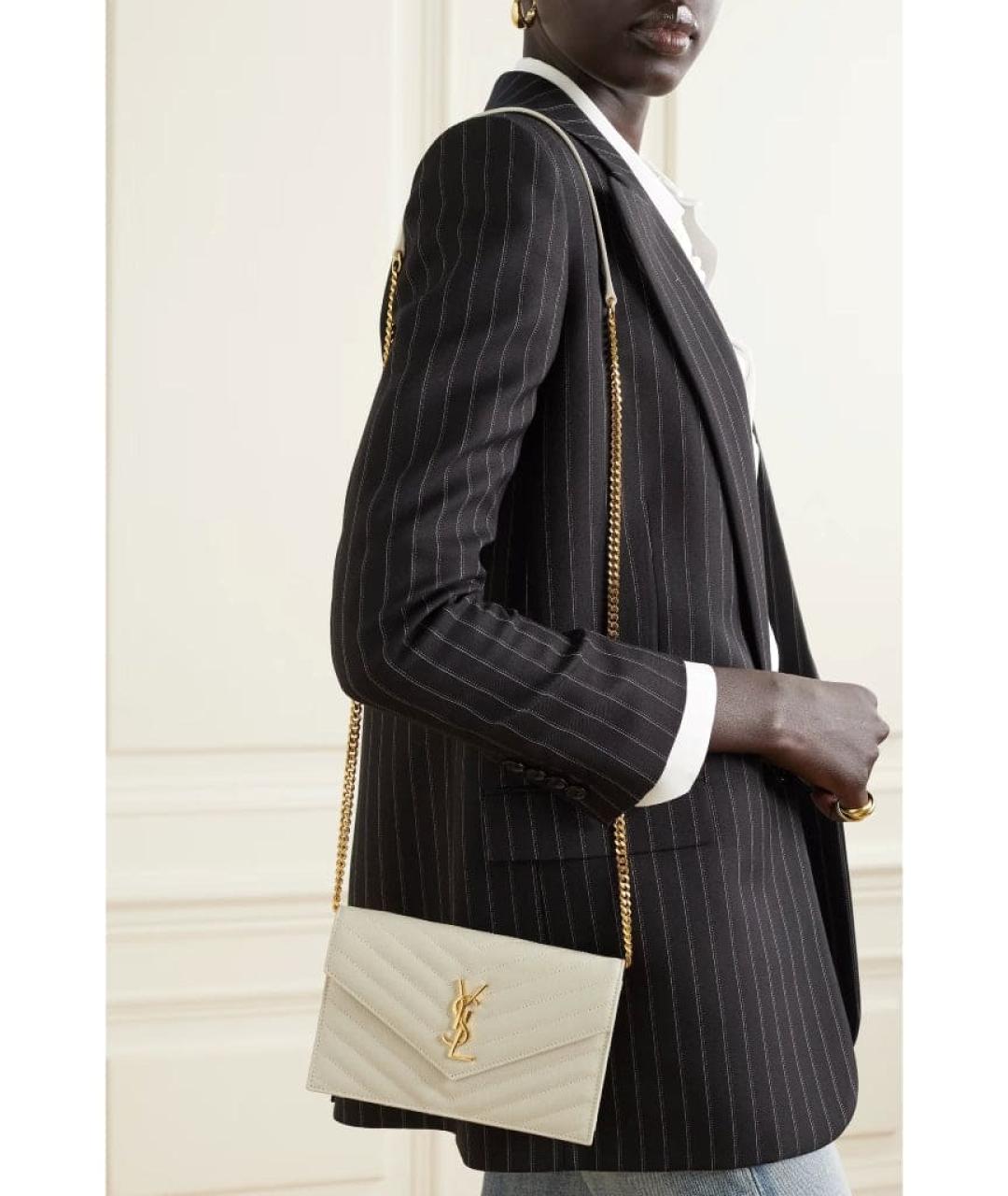 SAINT LAURENT Бежевая кожаная сумка через плечо, фото 9