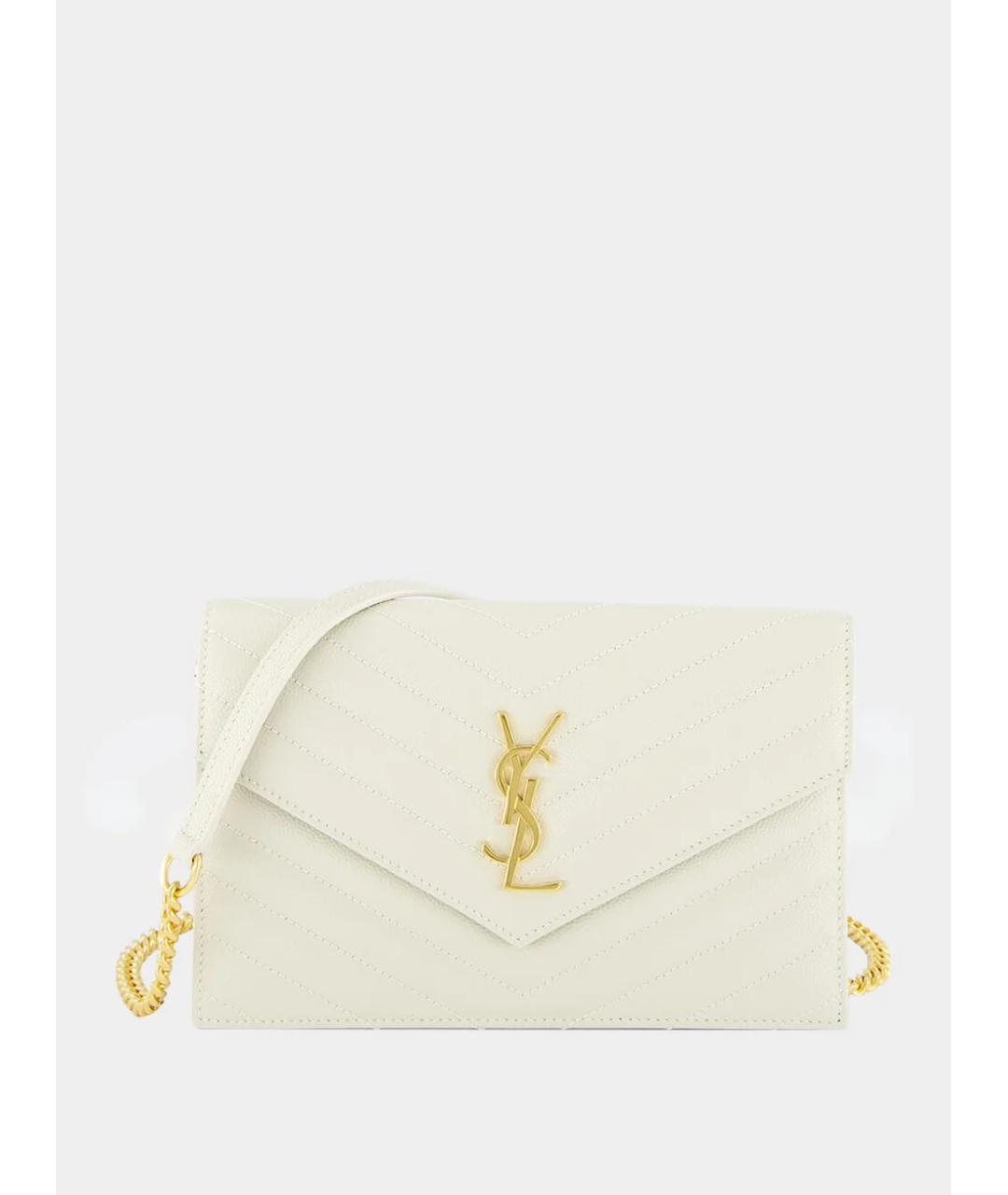 SAINT LAURENT Бежевая кожаная сумка через плечо, фото 8