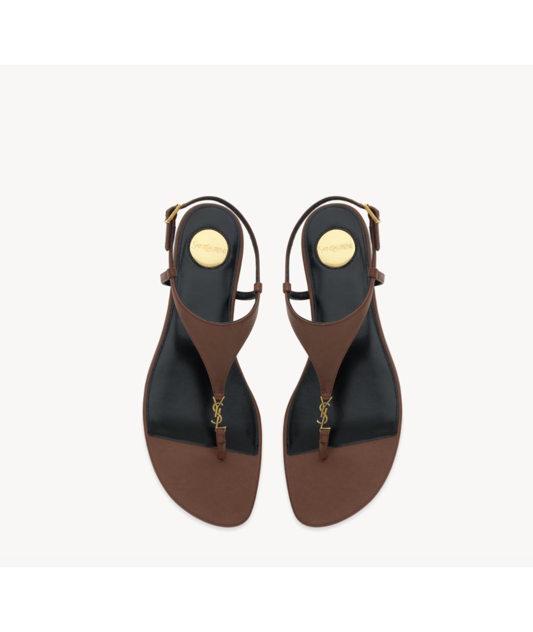SAINT LAURENT Коричневые кожаные сандалии, фото 2