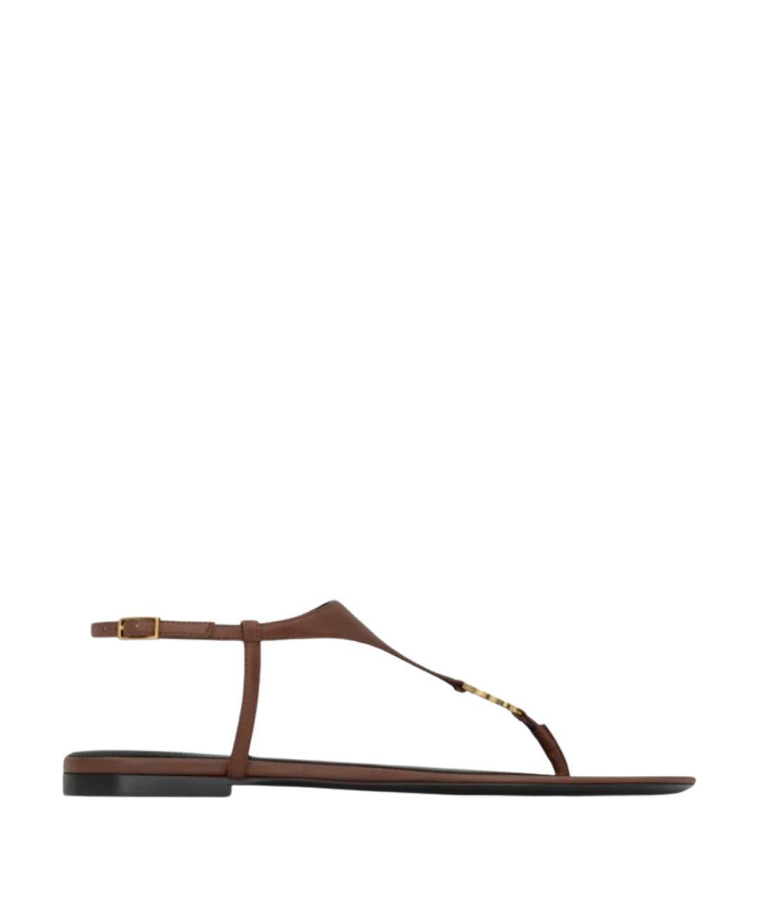 SAINT LAURENT Коричневые кожаные сандалии, фото 1