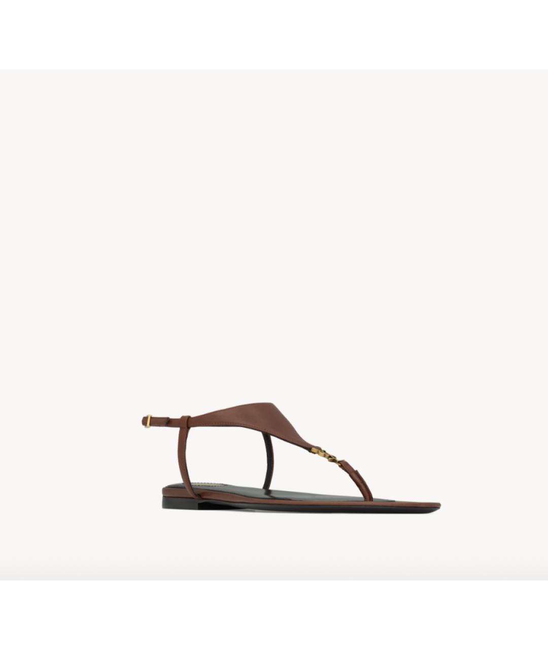 SAINT LAURENT Коричневые кожаные сандалии, фото 3