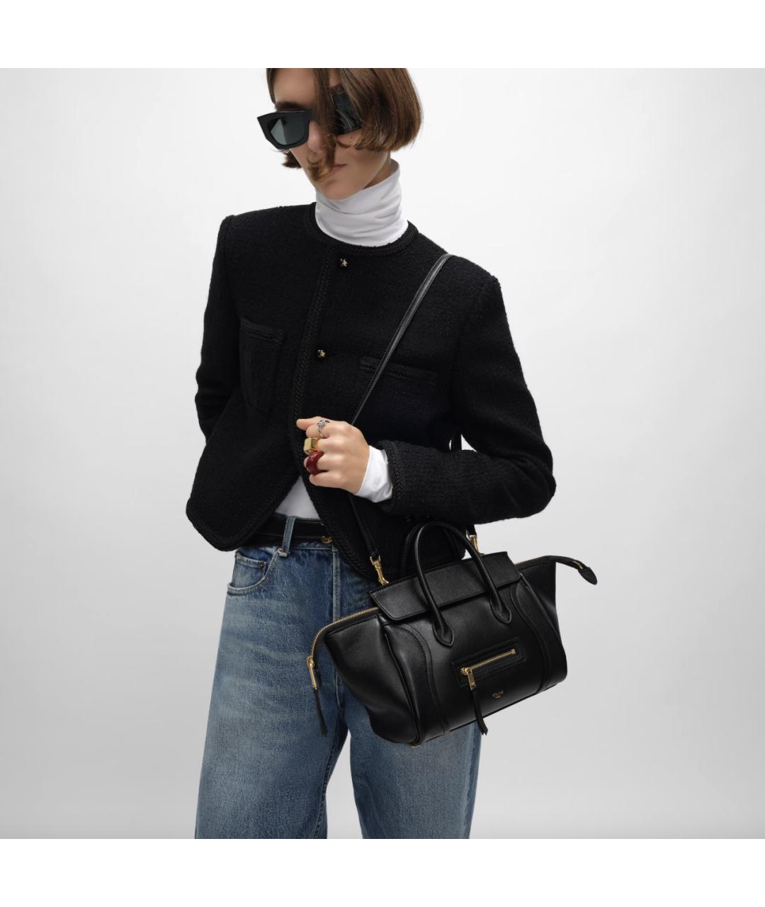 CELINE Черная кожаная сумка с короткими ручками, фото 3