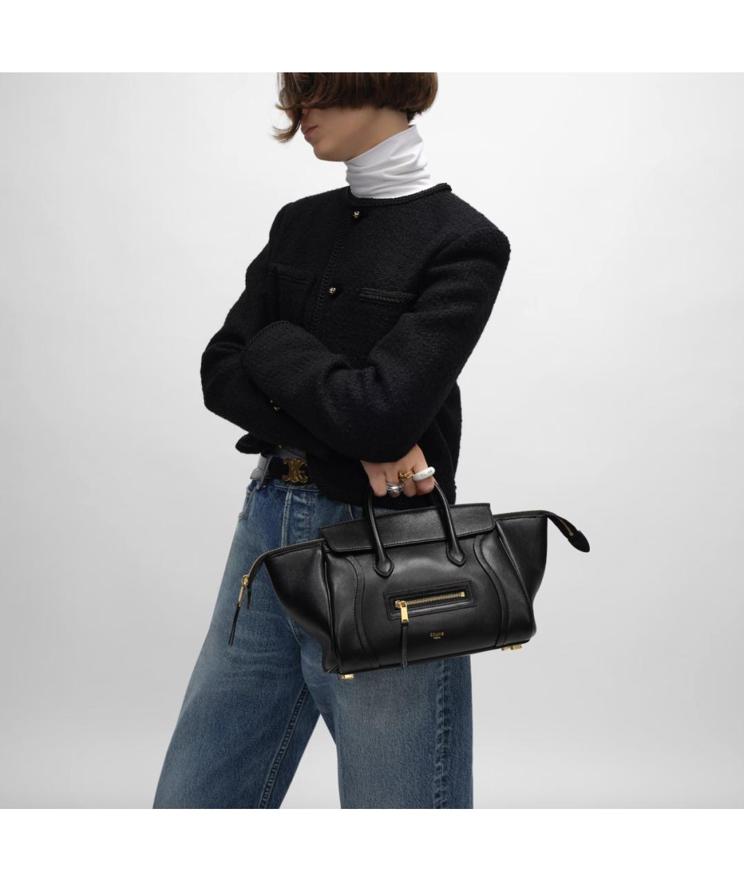 CELINE Черная кожаная сумка с короткими ручками, фото 2