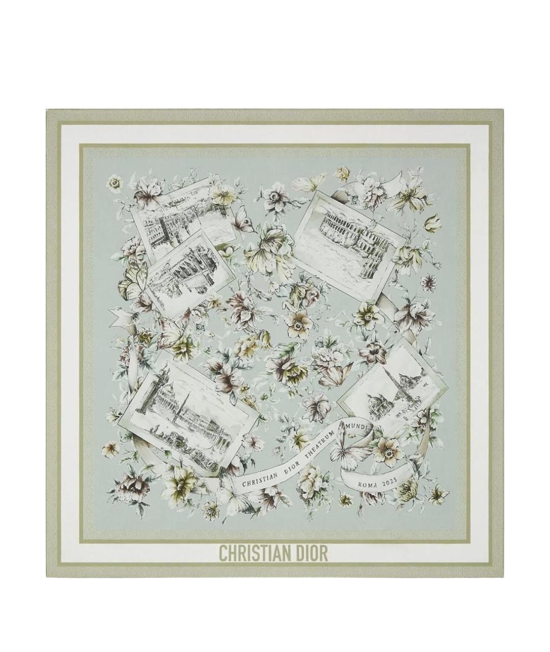 CHRISTIAN DIOR Зеленый шелковый шарф, фото 1