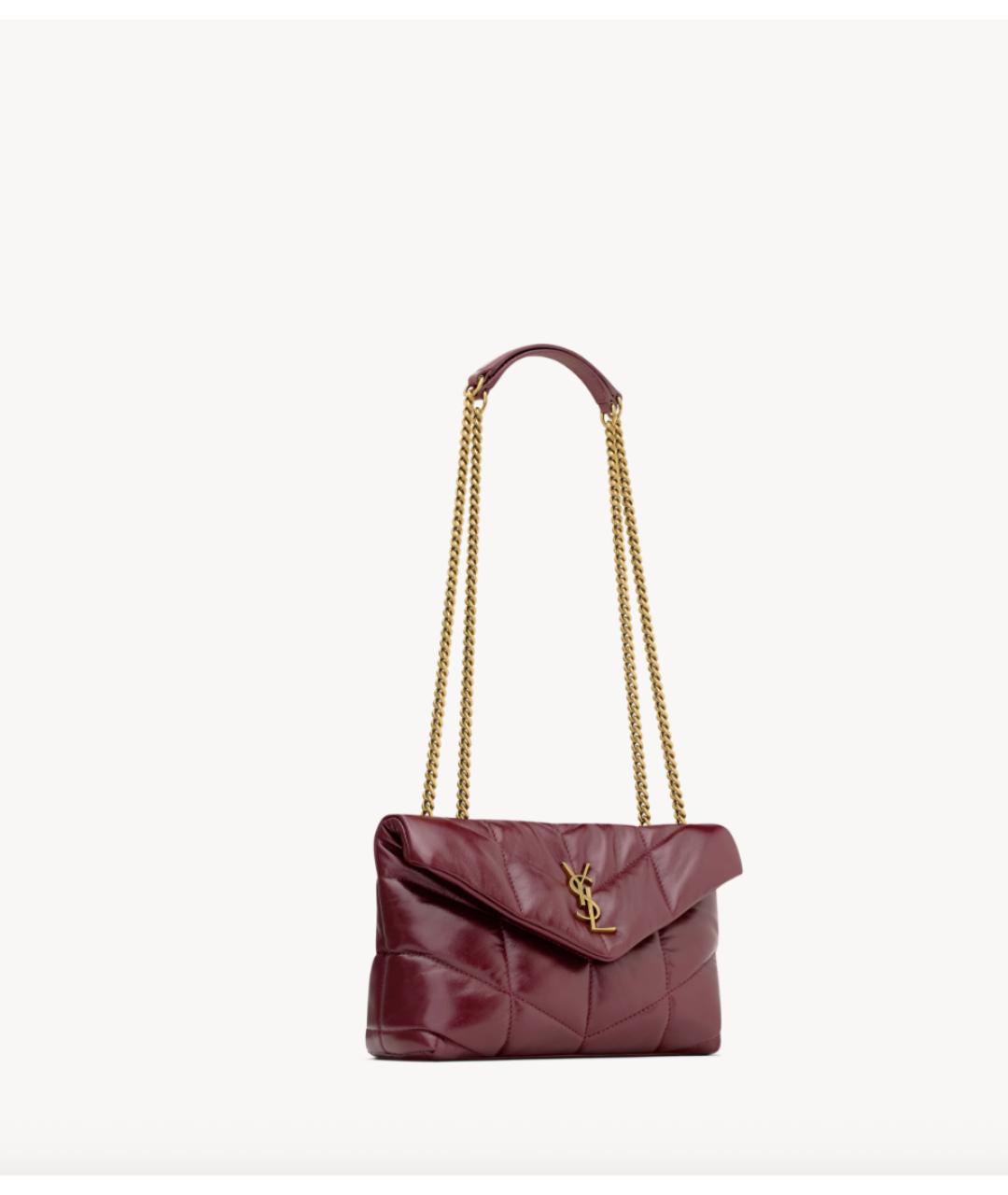 SAINT LAURENT Бордовая кожаная сумка через плечо, фото 6