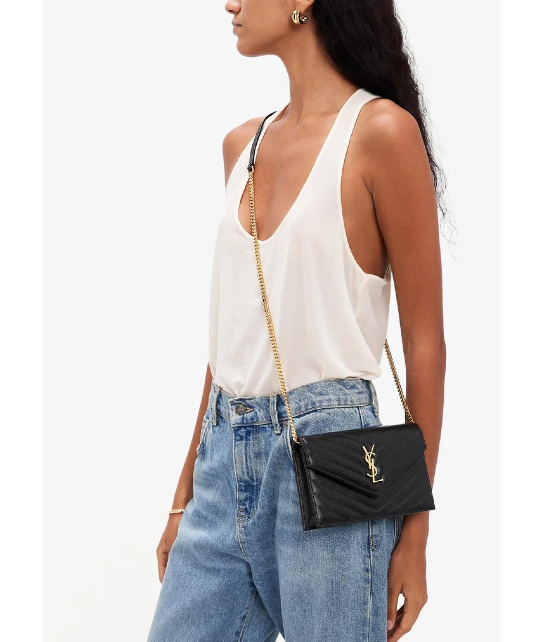 SAINT LAURENT Черная кожаная сумка через плечо, фото 2