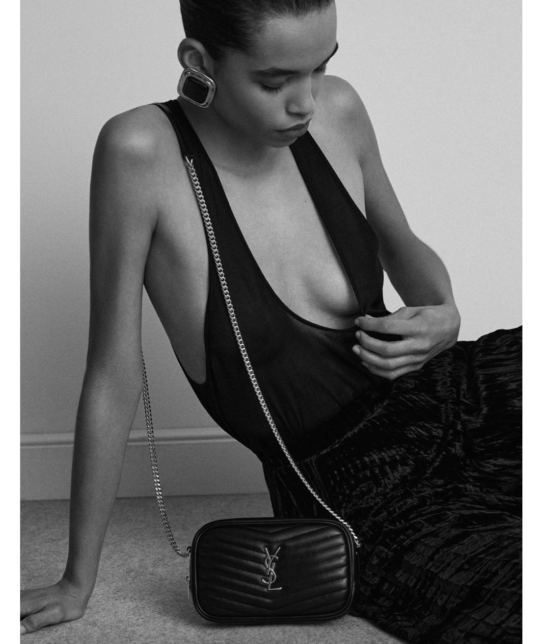 SAINT LAURENT Черная кожаная сумка через плечо, фото 2