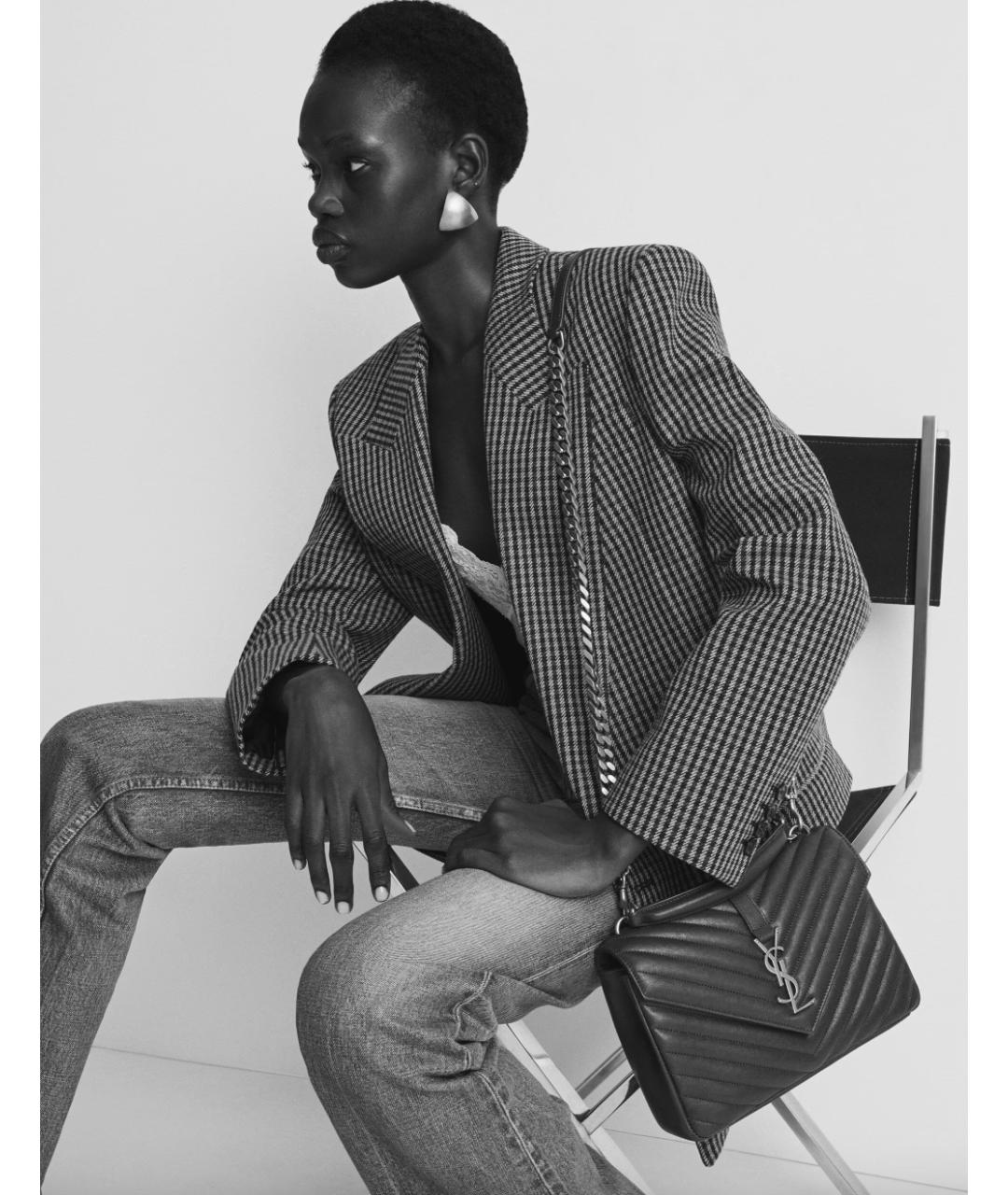 SAINT LAURENT Черная кожаная сумка с короткими ручками, фото 2