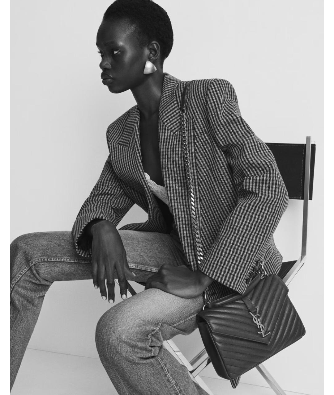 SAINT LAURENT Черная кожаная сумка с короткими ручками, фото 2