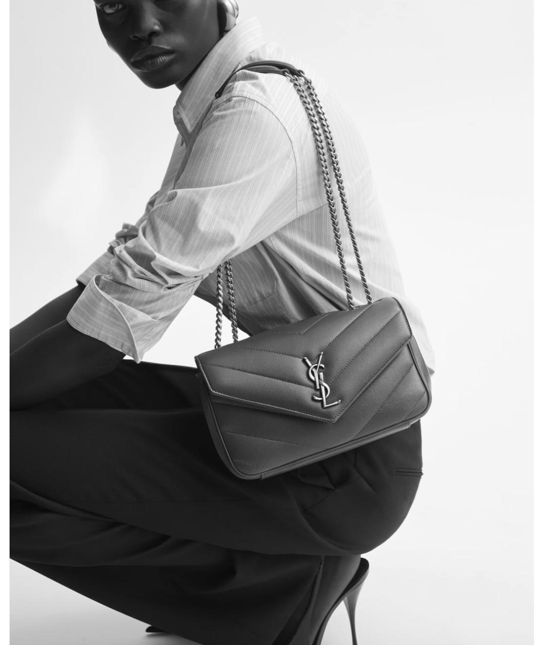 SAINT LAURENT Черная кожаная сумка через плечо, фото 2