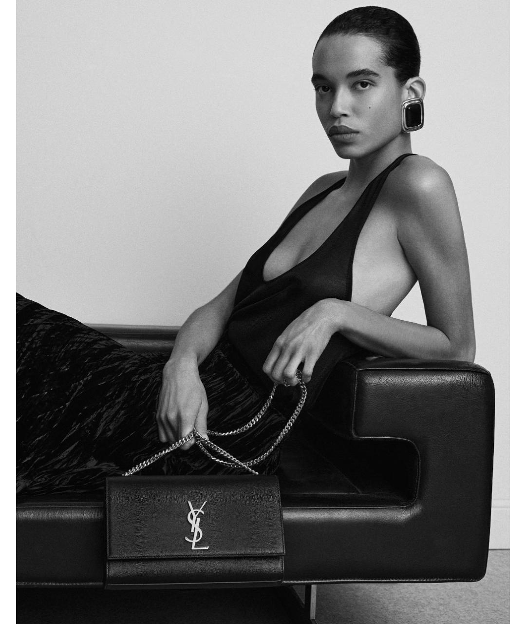 SAINT LAURENT Черная кожаная сумка через плечо, фото 2