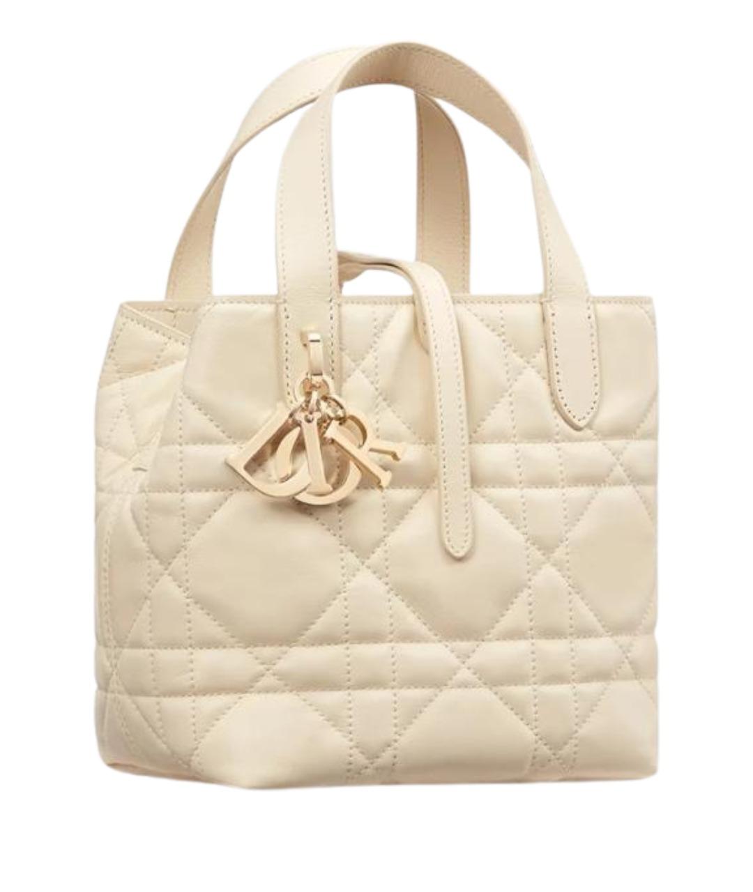 CHRISTIAN DIOR Бежевая кожаная сумка с короткими ручками, фото 1