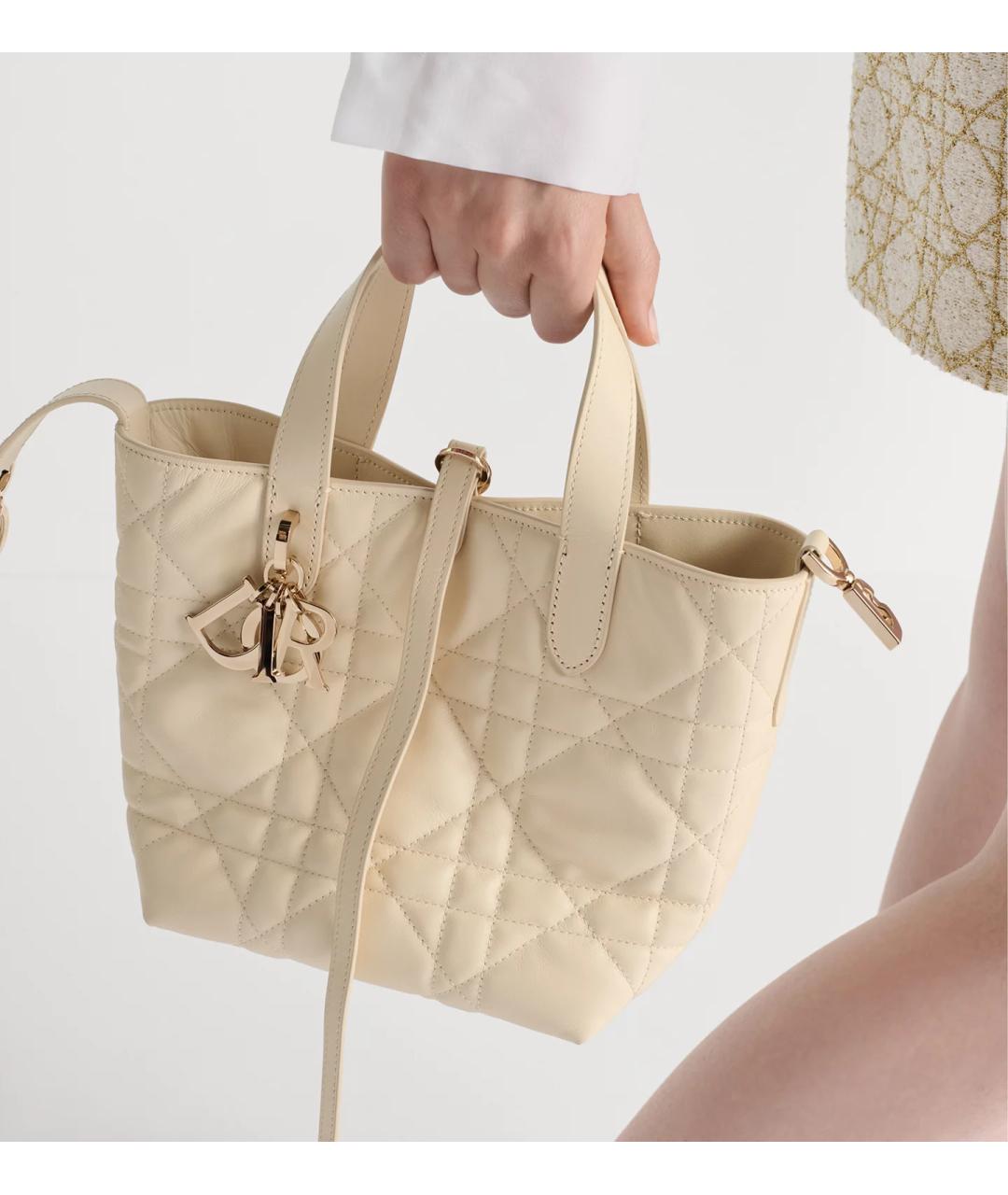 CHRISTIAN DIOR Бежевая кожаная сумка с короткими ручками, фото 2