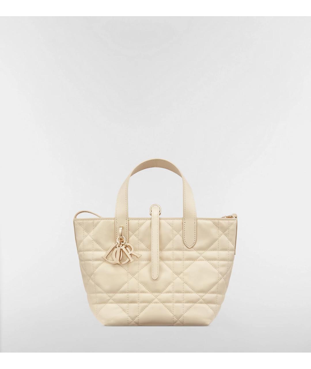 CHRISTIAN DIOR Бежевая кожаная сумка с короткими ручками, фото 4